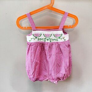 Vive‎ La Fete Pink & White Gingham Smocked Baby Girls Romper 24M